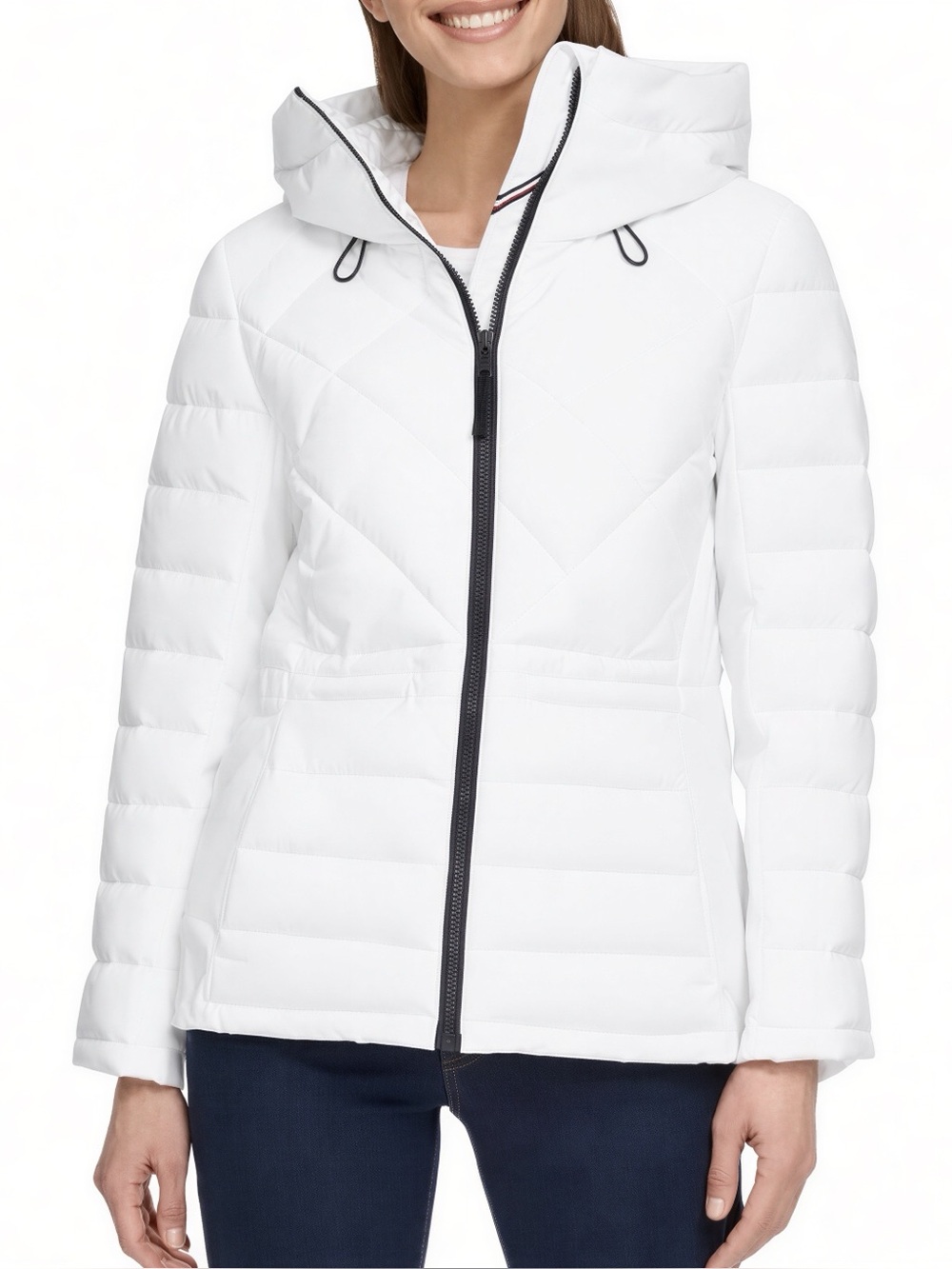 Tommy Hilfiger White Quilted Midweight Hooded Puffer Jacket M NWT